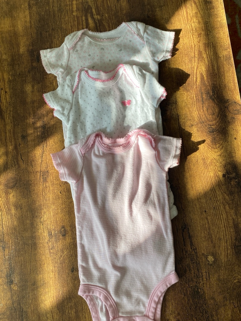 Carter's Girls Short Sleeve Onesie 3-Pack in Pink and White